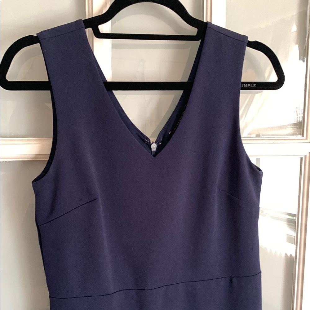 Elegant Navy Sleeveless Dress Subtle Ruffle Skirt - Picture 3 of 4